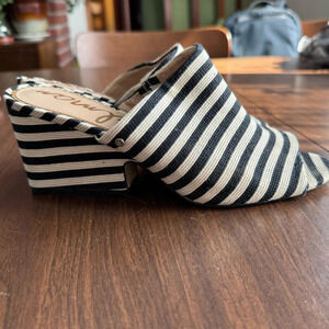 Sam Edelman Rheta black white striped mules chunk heel 8.5
